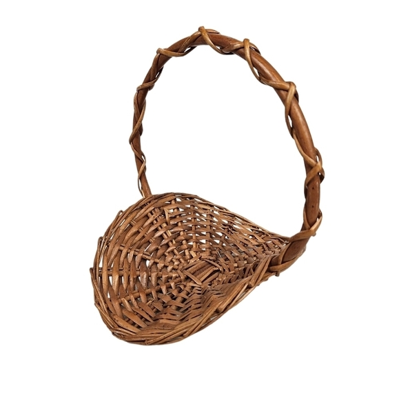 Vintage Mini French Gathering Cane Wicker Basket Rattan‎ Basket Boho Chic Rustic - Picture 1 of 6